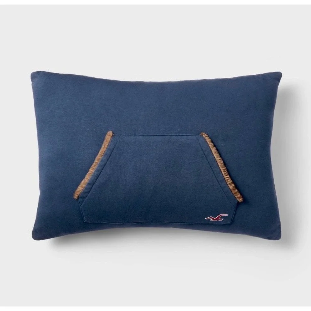 Hollister x Target Navy Blue Hoodie Pillow Kangaroo Pocket Faux Fur Trim Logo